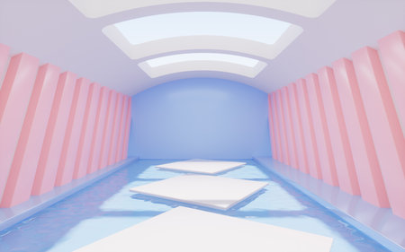 Empty stage with interior architecture, 3d rendering. Computer digital drawing.の写真素材