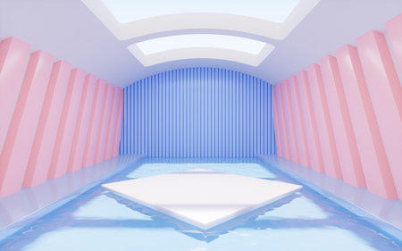 Empty stage with interior architecture, 3d rendering. Computer digital drawing.の写真素材