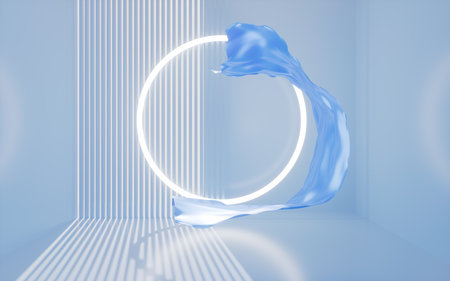 Flowing cloth material with interior geometric architecture, 3d rendering. Computer digital drawing.の写真素材