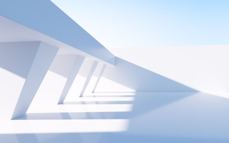 White abstract geometric construction, empty outdoor architecture scene, 3d rendering. Computer digital drawing.の写真素材