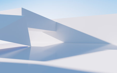 White abstract geometric construction, empty outdoor architecture scene, 3d rendering. Computer digital drawing.の写真素材