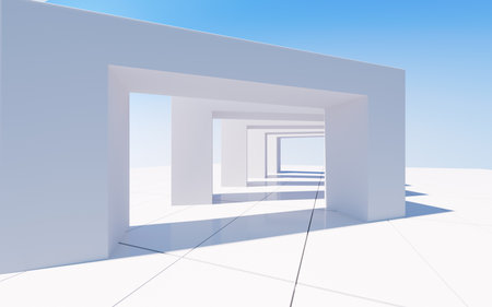 White abstract geometric architecture, 3d rendering. Computer digital drawing.の写真素材