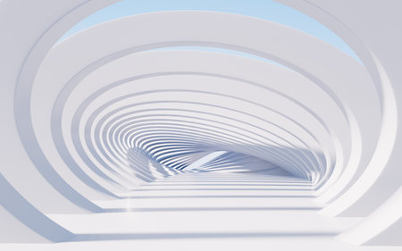 White curved tunnel, abstract curved architecture, 3d rendering. Computer digital drawing.の写真素材