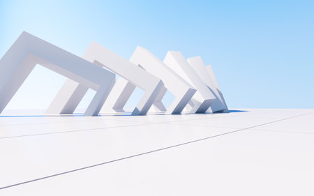 White abstract geometric architecture, 3d rendering. Computer digital drawing.の写真素材