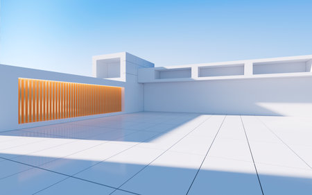 White abstract geometric construction, empty outdoor architecture scene, 3d rendering. Computer digital drawing.の写真素材
