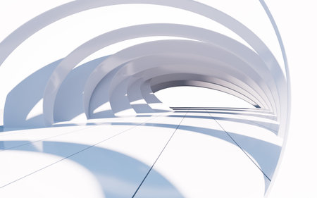 White curved tunnel, abstract curved architecture, 3d rendering. Computer digital drawing.の写真素材