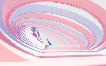 Striated curved tunnel, abstract curved architecture, 3d rendering. Computer digital drawingの写真素材
