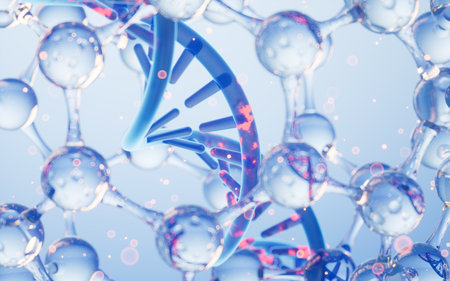 DNA and molecular structure, biotechnology concept, 3d rendering. Computer digital drawing.の写真素材