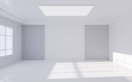 White empty room with light and shadow, Interior geometry scene, 3d rendering. Digital drawing.の写真素材