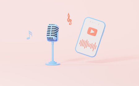 Live streaming with phone on the pink background, 3d rendering. Digital drawing.の写真素材