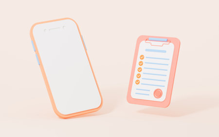 Mobile phone and contract with pink background, 3d rendering. Digital drawing.の写真素材