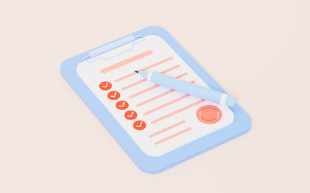 Cartoon style contract and pencil on the pink background, 3d rendering. Digital drawing.の写真素材