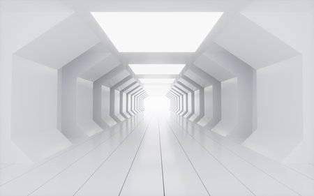 White geometric tunnel, 3d rendering. Digital drawing.の写真素材