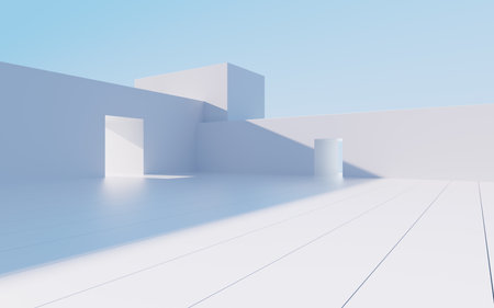 White abstract geometric architecture, outdoor architecture scene, 3d rendering. Digital drawing.の写真素材