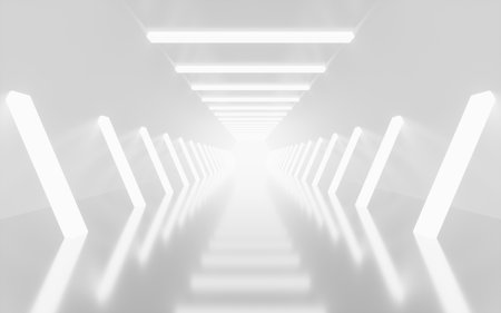 White geometric tunnel, 3d rendering. Digital drawing.の写真素材
