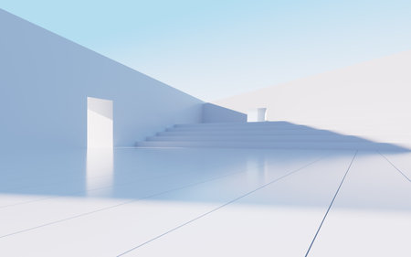 White abstract geometric architecture, outdoor architecture scene, 3d rendering. Digital drawing.の写真素材