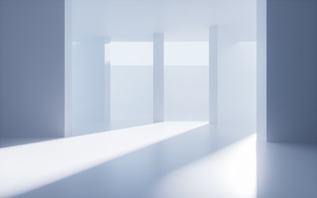 White abstract geometric architecture, Interior geometry scene, 3d rendering. Digital drawing.の写真素材