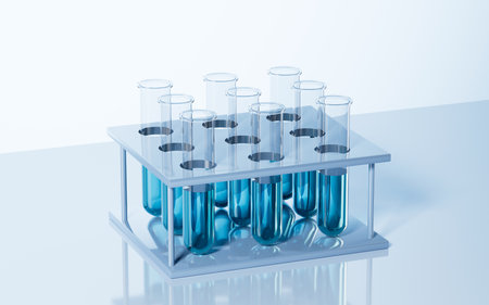 Test tubes in the lab, 3d rendering. Digital drawing.の写真素材