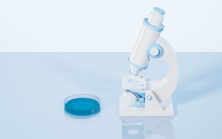 A microscope on the desk in the lab, 3d rendering. Digital drawing.の写真素材