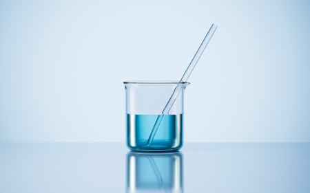 Beaker and glass rod in the lab, 3d rendering. Digital drawing.の写真素材