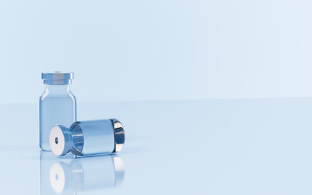 Vaccines and ampoules in the lab, 3d rendering. Digital drawing.の写真素材
