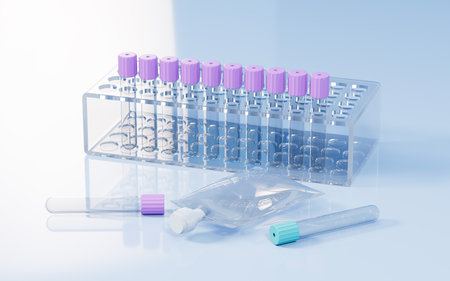 Vacuum sampling vessel in the lab, concept of the medicine, 3d rendering. Digital drawing.の写真素材