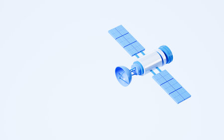 A satellite in the white background, 3d rendering. Digital drawing.の写真素材