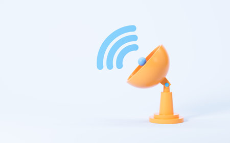 Cartoon signal receiver in the blue background, 3d rendering. Digital drawing.の写真素材