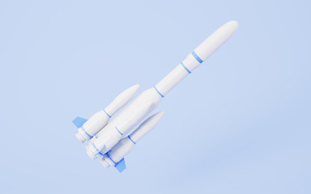 A rocket in the blue background, 3d rendering. Digital drawing.の写真素材