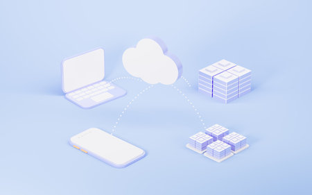 Cloud computing data transmission and data sharing concept, 3d rendering. Digital drawing.の写真素材