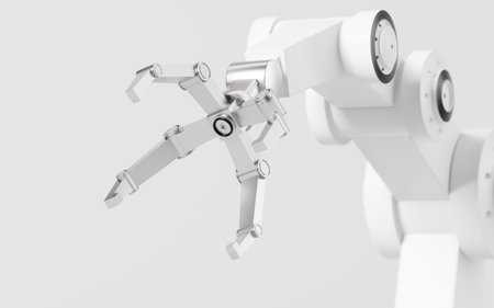 Mechanical arm in the white background, 3d rendering. Digital drawing.の写真素材