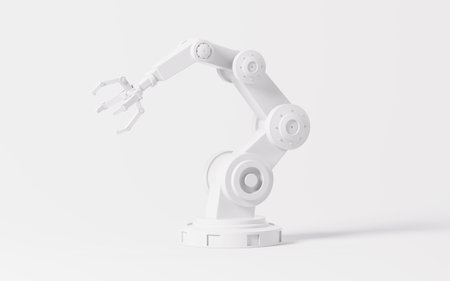 Mechanical arm in the white background, 3d rendering. Digital drawing.の写真素材