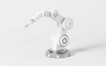 Mechanical arm in the white background, 3d rendering. Digital drawing.の写真素材