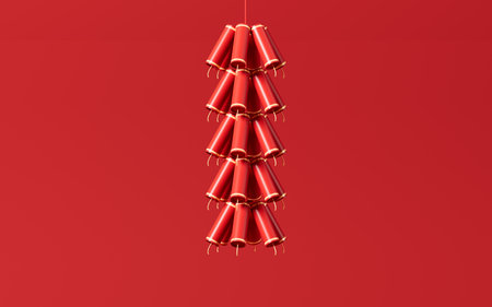 A string of firecrackers with red background, 3d rendering. Digital drawing.の写真素材