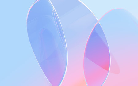 Blue abstract curved glass background, 3d rendering. Digital drawing.