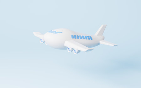Cartoon airplane in the blue background, 3d rendering. Digital drawing.
