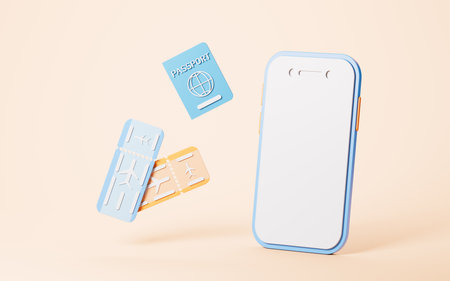 Booking tickets with mobile phone, Booking tickets online, 3d rendering. Digital drawing.の写真素材