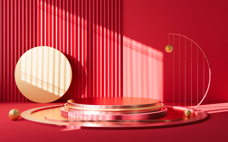 Empty stage and interior geometric architecture, 3d rendering. Digital drawing.の写真素材