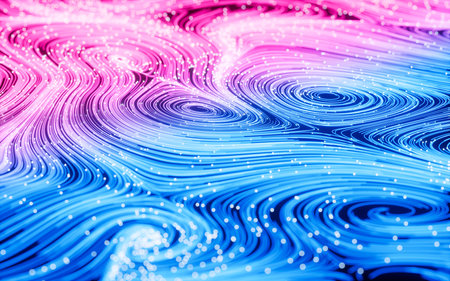 Flowing lines and glowing particles, Neon lines background, 3d rendering. Digital drawing.