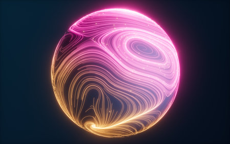 Abstract flowing lines and glowing particles, 3d rendering. Digital drawing.の写真素材