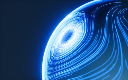 Abstract flowing lines and glowing particles, 3d rendering. Digital drawing.の写真素材