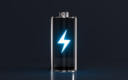 A battery with a charging mark, 3d rendering. Digital drawing.の写真素材