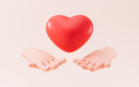 Cartoon hand and heart , 3d rendering. Digital drawing.の写真素材
