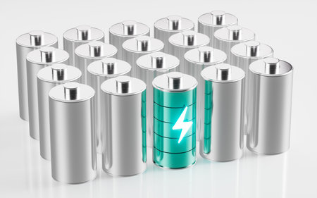 Various energy alkaline batteries, 3d rendering. Digital drawing.の写真素材