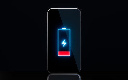Mobile phone and battery, mobile phone charging, 3d rendering. Digital drawing.の写真素材