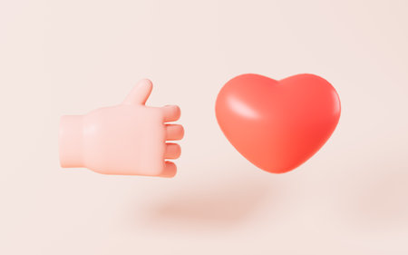 Cartoon hand and heart , 3d rendering. Digital drawing.の写真素材