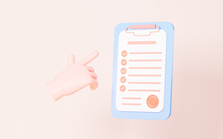 Cartoon hand and report, 3d rendering. Digital drawing.の写真素材