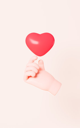 Cartoon hand and heart , 3d rendering. Digital drawing.の写真素材