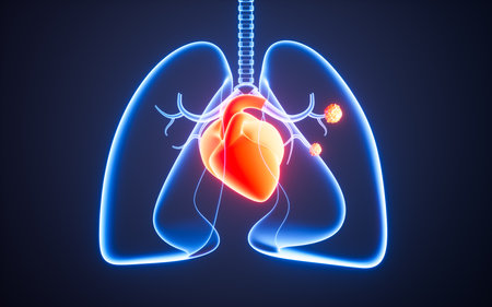 Human pulmonary respiratory system and heart, 3d rendering. Digital drawing.の写真素材