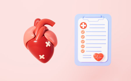 Injured heart and inspection report, heart health, heart treatment, 3d rendering. Digital drawing.の写真素材